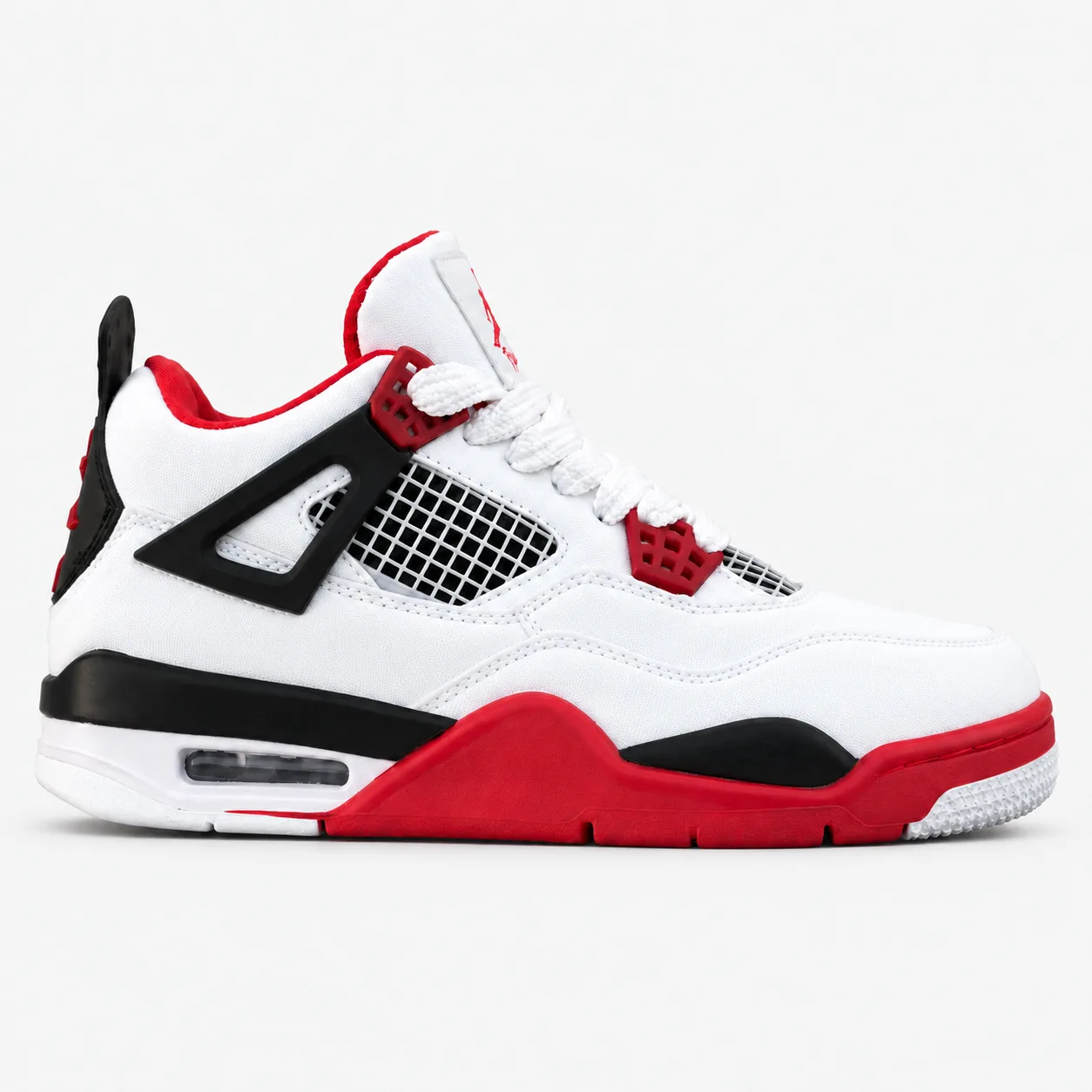 Nike Jordan 4 Sneakers (Extended Sizes) Red & White Sizes 37–47 Code 400 www.heroshoop.com view 1 کتونی سایز بزرگ نایک جردن فور / سفید قرمز / بزرگ پا / کد 400 - تصویر 1