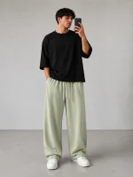 Baggy-style-fabric-pants-premium-Oisou-fabric-light-green-color-heroshoop-view-1.webp