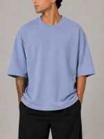 Simple-light-blue-smoky-cotton-T-shirt-with-two-thread-design-Heroshoop.jpg