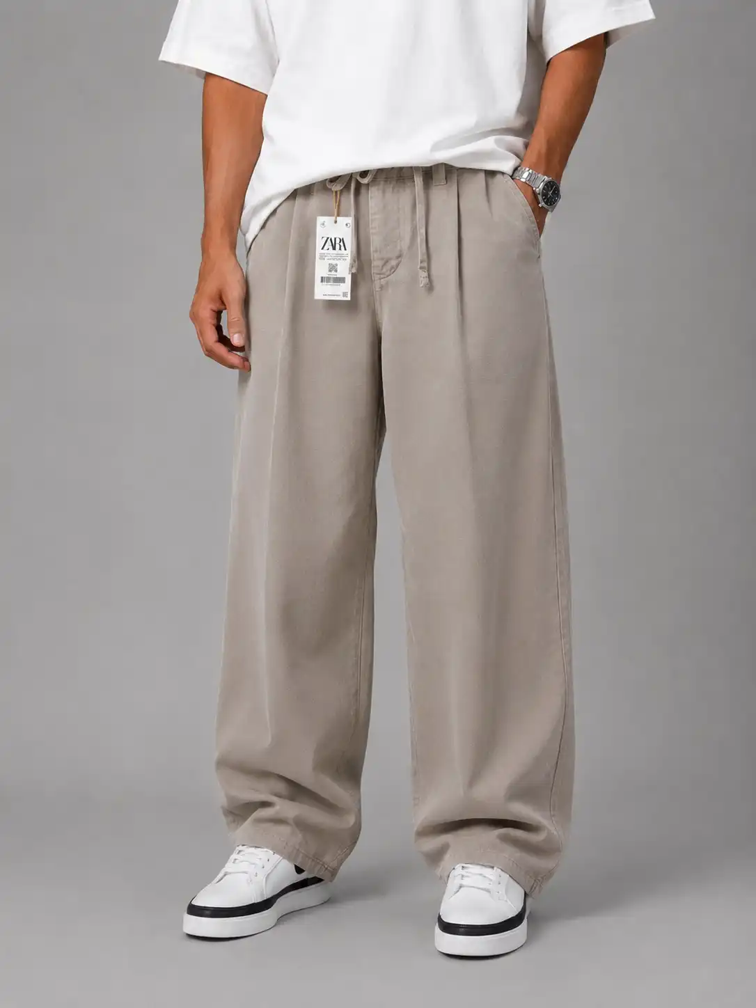 Men baggy cocoon style fabric pants Lyocell fabric Khaki heroshoop Men-baggy-cocoon-style-fabric-pants-Lyocell-fabric-Khaki-heroshoop.webp