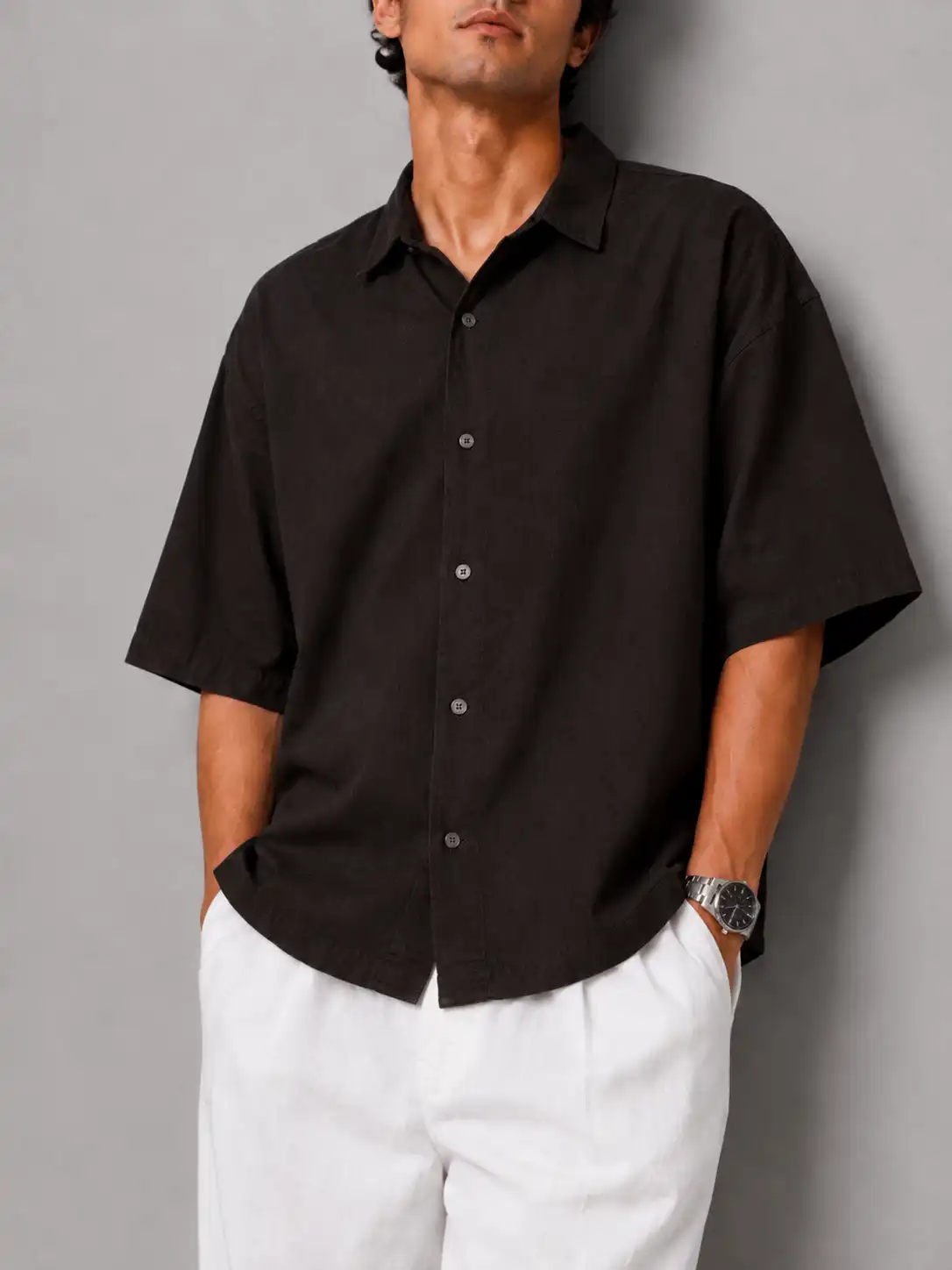 Men short-sleeved lyocell shirt brown heroshoop پیراهن لایوسل مردانه / استین کوتاه / رنگ قهوه ای - Image 1