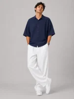 Men-short-sleeved-lyocell-shirt-navy-blue-heroshoop-view-1.webp