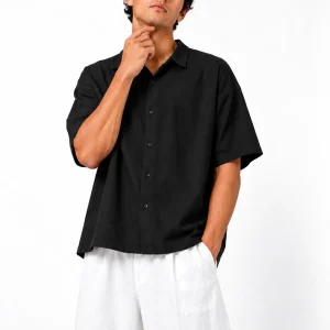 Mens-Lyocell-Shirt-Short-Sleeve-Black-heroshoop.com-view1.webp