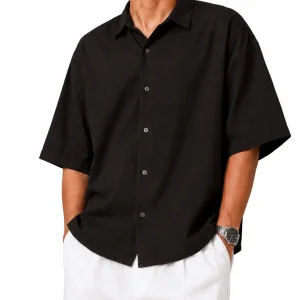 Mens-Lyocell-Shirt-Short-Sleeve-Brown-heroshoop.com-view1.webp