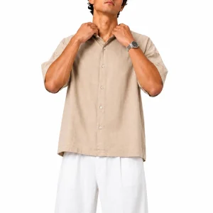 Mens-Lyocell-Shirt-Short-Sleeve-Cream-Color-heroshoop.com-view1.webp