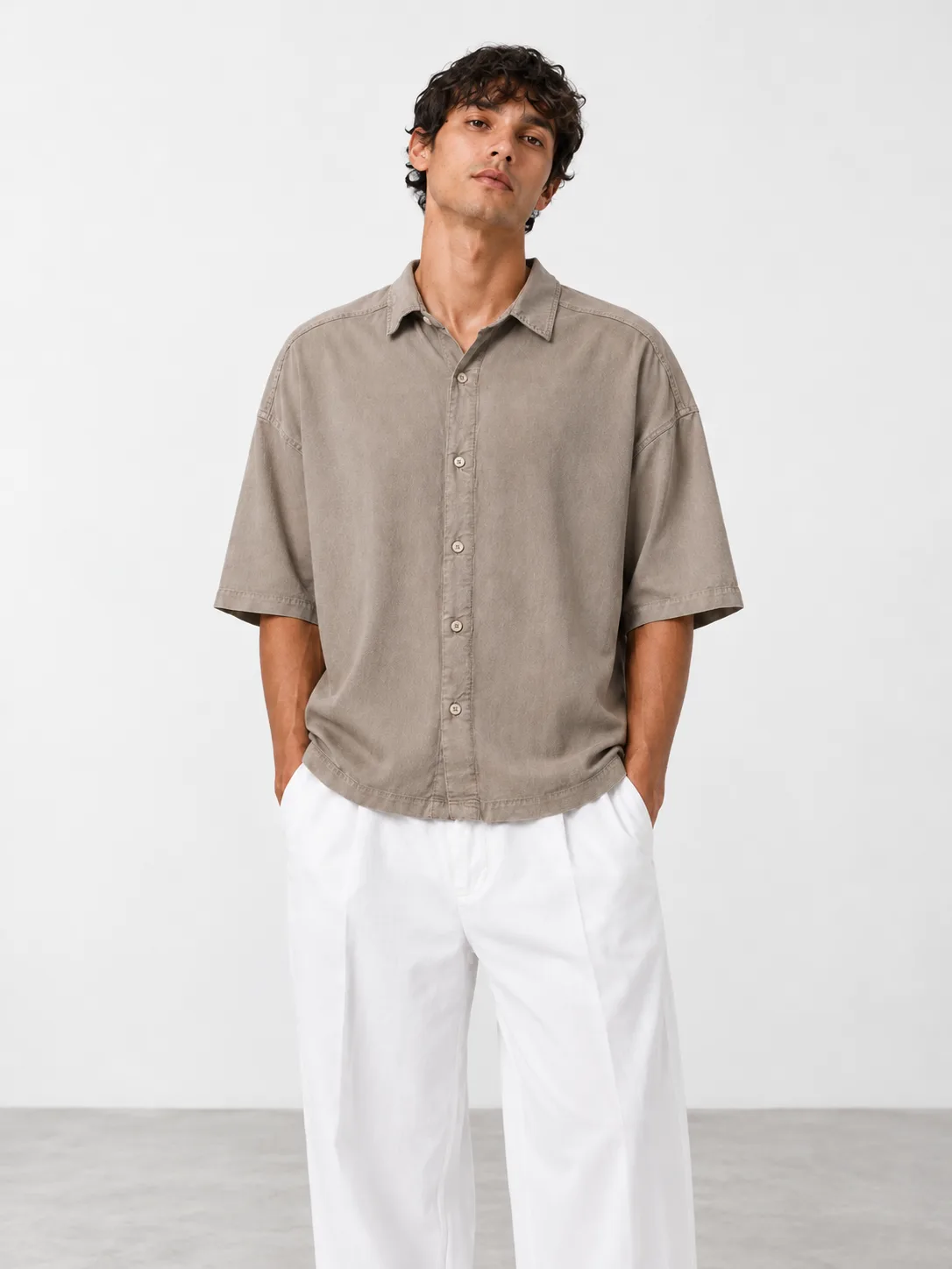 Men's Lyocell Shirt Short Sleeve Mocha Color heroshoop.com view1 Mens-Lyocell-Shirt-Short-Sleeve-Mocha-Color-heroshoop.com-view1.webp