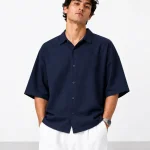 Mens-Lyocell-Shirt-Short-sleeved-Navy-Blue-heroshoop.com-view1.webp