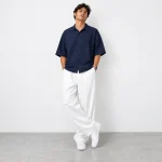 Mens-Lyocell-Shirt-Short-sleeved-Navy-Blue-heroshoop.com-view2.webp
