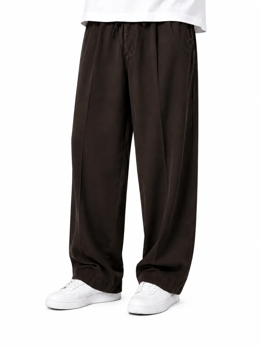 Natural Lyocell fabric semi-bag trousers Long length (108 cm) Brown color heroshoop.com view1 Natural-Lyocell-fabric-semi-bag-trousers-Long-length-108-cm-Brown-color-heroshoop.com-view1.webp