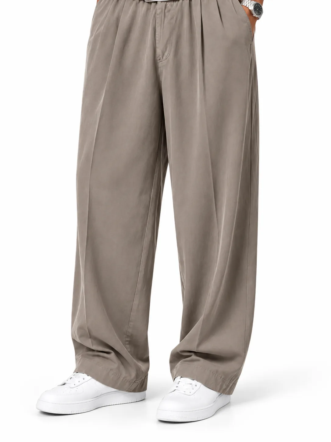 Natural Lyocell fabric semi-bag trousers Long length (108 cm) Cream color 1 heroshoop.com view1 Natural-Lyocell-fabric-semi-bag-trousers-Long-length-108-cm-Cream-color-1-heroshoop.com-view1.webp