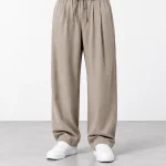 Natural-Lyocell-fabric-semi-bag-trousers-Long-length-108-cm-Khaki-color-heroshoop.com-view1.webp