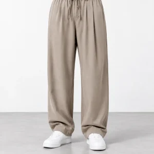 Natural-Lyocell-fabric-semi-bag-trousers-Long-length-108-cm-Khaki-color-heroshoop.com-view1.webp