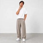 Natural-Lyocell-fabric-semi-bag-trousers-Long-length-108-cm-Khaki-color-heroshoop.com-view2.webp