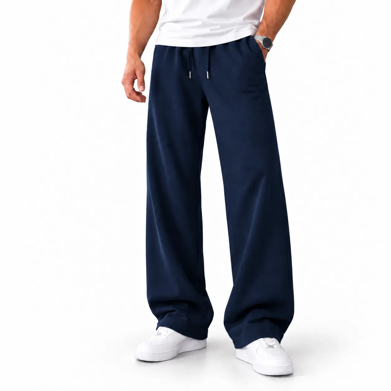 Natural Lyocell fabric semi-bag trousers Long length (108 cm) Navy blue heroshoop.com view1 Natural-Lyocell-fabric-semi-bag-trousers-Long-length-108-cm-Navy-blue-heroshoop.com-view1.webp