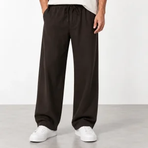 Natural-Lyocell-fabric-semi-bag-trousers-Long-length-108-cm-Solid-brown-heroshoop.com-view1.webp