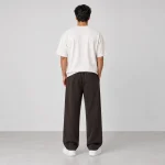 Natural Lyocell fabric semi-bag trousers Long length (108 cm) Solid brown heroshoop.com view4.png