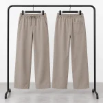 Natural Lyocell fabric semi-bag trousers Long length (108 cm) Solid cream color 1 heroshoop.com view4.png