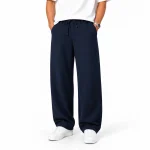 Natural-Lyocell-fabric-semi-bag-trousers-Long-length-108-cm-Solid-navy-blue-heroshoop.com-view1.webp