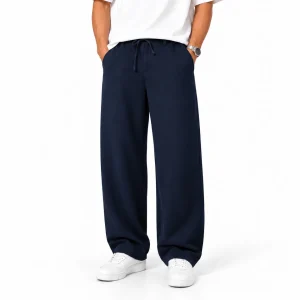 Natural-Lyocell-fabric-semi-bag-trousers-Long-length-108-cm-Solid-navy-blue-heroshoop.com-view1.webp