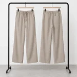 Semi-bag-style-trousers-natural-Lyocell-fabric-Long-length-108-cm-Solid-khaki-color-heroshoop.com-view3.webp