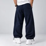 Baggy-style-joggers-3-thread-French-terry-cotton-Elastic-waistband-Adjustable-cuffs-with-stoppers-Navy-blue-Code-8005-Length-110-www.heroshoop.com-view-2.webp