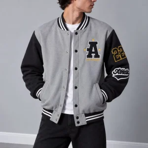 Heavyweight-French-terry-bomber-sweatshirt-Embroidered-A-design-Grey-and-black-WWW.HEROSHOOP.COM-view-1.webp