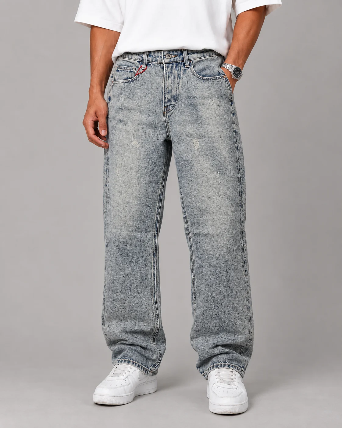 Jeans_www.heroshoop.com_view1 شلوار جین مردانه قواره بگ استایل / رنگ آبی کمرنگ / کد 3038/ پارچه پر درجه یک 13 انس - تصویر 1