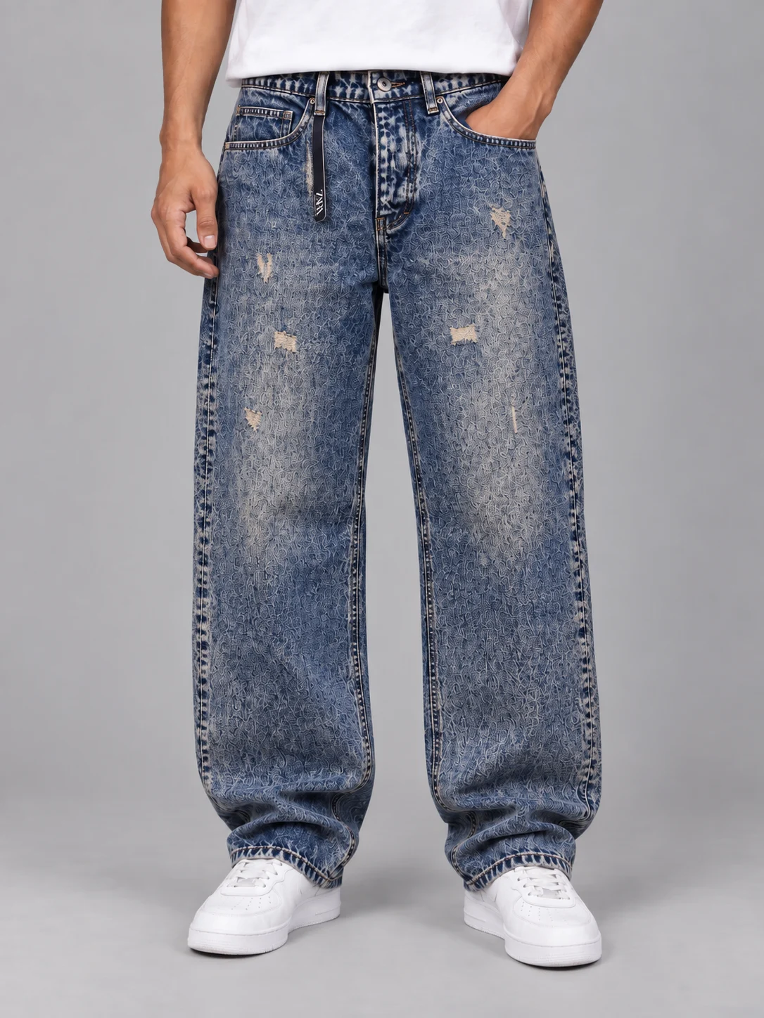 Jeans_www.heroshoop.com_view1 شلوار جین مردانه قواره بگ استایل / رنگ آبی ته قرمز / کد 7203/ پارچه پر درجه یک 13 انس / - تصویر 1