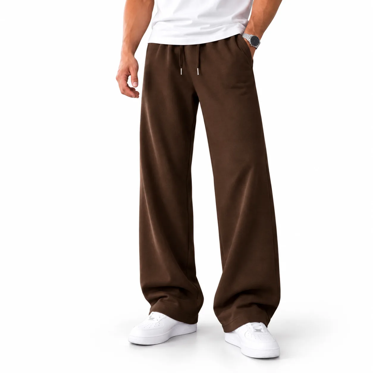 Natural Lyocell trousers, semi-baggy fit Length 110 cm Dark brown heroshoop.com view1 Natural-Lyocell-trousers-semi-baggy-fit-Length-110-cm-Dark-brown-heroshoop.com-view1.webp