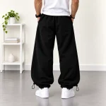Baggy-style-joggers-Black-Adjustable-cuffs-with-toggles-3-thread-fleece-lined-cotton-Code-8001-www.heroshoop.com-view-2.webp