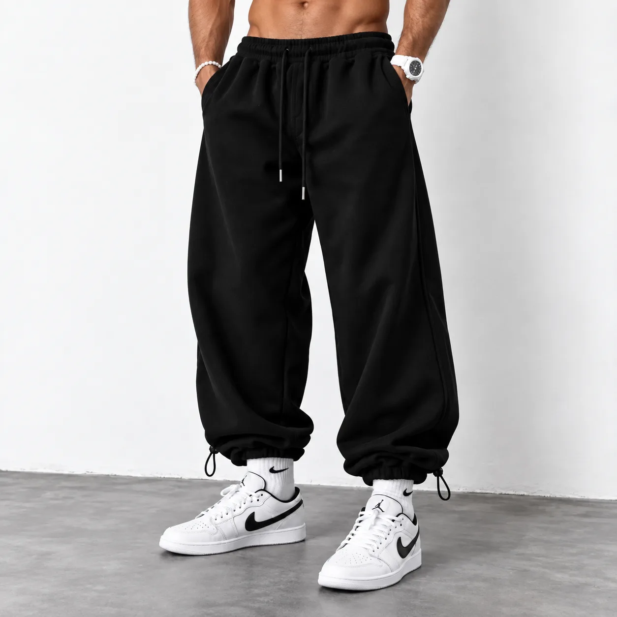 Black Jogger Pants Baggy & Mom Fit Fitted yet Loose Cuff Adjustable Cuff with Toggle Code 8006 www.heroshoop.com View 1 Black-Jogger-Pants-Baggy-Mom-Fit-Fitted-yet-Loose-Cuff-Adjustable-Cuff-with-Toggle-Code-8006-www.heroshoop.com-View-1.webp